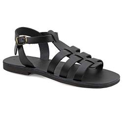 46 Schwarz Emmanuela Fisherman sandalen aus Leder für Herren, hochwertige griechische handgefertigte Herrensandalen mit verstellbarem Schnallenriemen, Sommerschuhe mit Riemchen für Herren von EMMANUELA handcrafted for you