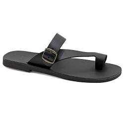 47 Schwarz Emmanuela Griechische Leder Zehenring Sandalen für Herren, hochwertige handgefertigte Herrensandalen mit verstellbarem Schnallenriemen, Herren Riemchen Sommerschuhe von EMMANUELA handcrafted for you