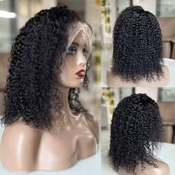 13x4 Lace Front Curly Human Hair Wig 150% Density Kinky Curly Lace Front Human Hair Wigs For Women Pre Plucked With Baby Hair Brazilian Virgin Human Hair Wigs Natural Color 14 Inch von EMOL