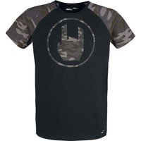 EMP Stage Collection T-Shirt - Schwarzes T-Shirt mit Rockhand-Print in camouflage - S bis XXL - für Männer - Größe L - schwarz von EMP Stage Collection