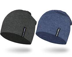 EMPIRELION 22,9 cm multifunktionale leichte Beanies-Mützen, Lauf-Totenkopf-Mütze, Helm-Liner, Schlafkappen für Männer und Frauen, Dunkelgrau meliert und stahlblau meliert, Einheitsgröße von EMPIRELION