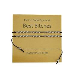 EMSea 2 Stück Morsecode Armbänder Verstellbare Kupferperlen Anhänger Freundschaft Schmuck Armband Set mit Karte, Best B*tches von EMSea