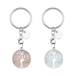 EMSea 2 Stück Schlüsselanhänger Baum des Lebens Rosenquarz & Klarquarz Naturedelstein Anhänger Schlüssel Dekoration Auto Ornament Zubehör von EMSea