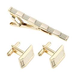 EMSea 3er Set Herren Krawattenklammer und Manschettenknöpfe Set Business Hemden Krawattenklammer Krawattennadel Krawattenklammer für Hochzeit Party Business Meeting Vatertag Valentinstag, gold von EMSea