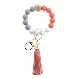 EMSea Schlüsselanhänger mit Perlenarmband Und Lederquaste Dekorative Schlüsselhalter Tragbares Armband für Frauen Mädchen Schlüssel Zubehör von EMSea