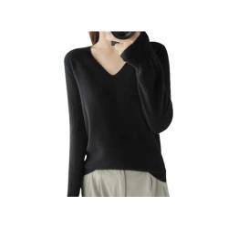 ENDYMA Damenpullover mit V-Ausschnitt, langärmeliger, schmaler Pullover-Strick, lässiger einfarbiger Pullover mit Schlitzausschnitt (Black,L (55-62.5 kg)) von ENDYMA