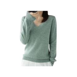 ENDYMA Damenpullover mit V-Ausschnitt, langärmeliger, schmaler Pullover-Strick, lässiger einfarbiger Pullover mit Schlitzausschnitt (Green,XXL (67.5-75 kg)) von ENDYMA