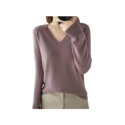 ENDYMA Damenpullover mit V-Ausschnitt, langärmeliger, schmaler Pullover-Strick, lässiger einfarbiger Pullover mit Schlitzausschnitt (Light Purple,XXL (67.5-75 kg)) von ENDYMA