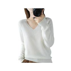ENDYMA Damenpullover mit V-Ausschnitt, langärmeliger, schmaler Pullover-Strick, lässiger einfarbiger Pullover mit Schlitzausschnitt (White,M (47.5-55 kg)) von ENDYMA