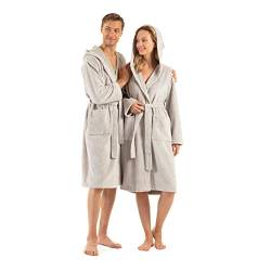 ENGLISH HOME Bademantel Damen Flauschig, Bademantel Herren mit Kapuze aus Baumwolle, Frottee Saunamantel, Unisex, Sauna Mantel Damen mit lang Gürtel von ENGLISH HOME