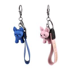 Französischer Bulldoggen Schlüsselanhänger, Niedlicher Bulldoggen Schlüsselring, Ideal für Damen, EIN Geschenk für Hundeliebhaber, Accessoire für Taschen, 2 Stücke (Blau Rosa) von ENHOT