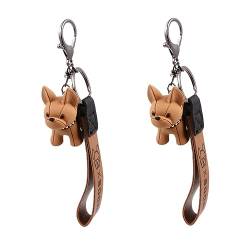 Französischer Bulldoggen Schlüsselanhänger, Niedlicher Bulldoggen Schlüsselring, Ideal für Damen, EIN Geschenk für Hundeliebhaber, Accessoire für Taschen, 2 Stücke (Khaki Khaki) von ENHOT