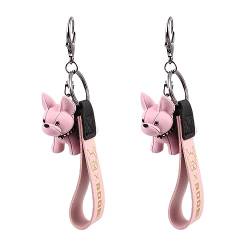 Französischer Bulldoggen Schlüsselanhänger, Niedlicher Bulldoggen Schlüsselring, Ideal für Damen, EIN Geschenk für Hundeliebhaber, Accessoire für Taschen, 2 Stücke (Rosa Rosa) von ENHOT