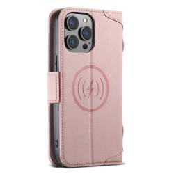 ENILSA Kartentasche Magnetische Leder-Handyhülle für iPhone 12 13 14 Pro Max 14 Plus Wireless Charging Wallet Holder Cover, Pink, für iPhone 14 ProMax von ENILSA