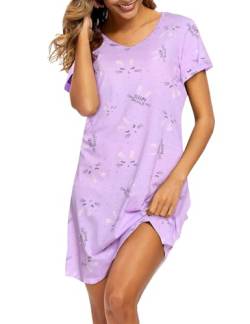 ENJOYNIGHT Damen Nachthemd Baumwolle Kurzarm Schlafhemd T-Shirt Schlafshirt Sommer Nachtwäsche für Lounge (3X-Large,Kaninchen) von ENJOYNIGHT