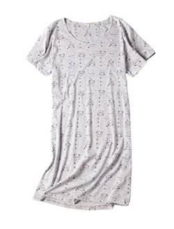 ENJOYNIGHT Damen Nachthemd Baumwolle Kurzarm Schlafhemd T-Shirt Schlafshirt Sommer Nachtwäsche für Lounge (Small-Medium,Grau) von ENJOYNIGHT