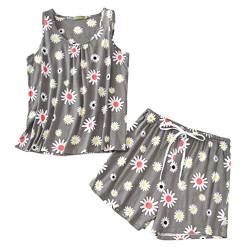 ENJOYNIGHT Damen Schlafanzug Kurz Sommer Pyjama Set Ärmellos Top und Shorts Nachtwäsche Frauen Baumwolle Hausanzug (Large,Blume) von ENJOYNIGHT