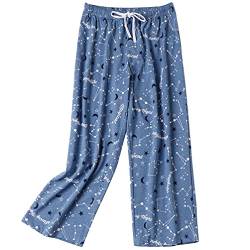 ENJOYNIGHT Damen Schlafanzughose 3/4 Lang Pyjamahose Baumwolle Nachtwäsche Schlafhose mit Kordelzug (Medium,Blauer Stern) von ENJOYNIGHT