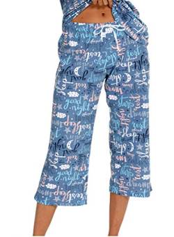 ENJOYNIGHT Damen Schlafanzughose 3/4 Lang Pyjamahose Baumwolle Nachtwäsche Schlafhose mit Kordelzug (Small,Blau) von ENJOYNIGHT