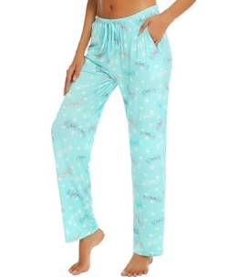 ENJOYNIGHT Damen Schlafanzughose Lang Baumwolle Pyjamahose Print Schlafhose Freizeithose mit Taschen und Kordelzug(Large,Schmetterling) von ENJOYNIGHT