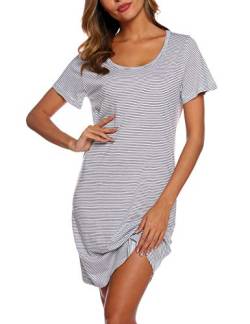 ENJOYNIGHT Nachthemd Damen Kurzarm Baumwolle Schlafshirt Sommer Sleepshirt Kurz Nachtwäsche Nachtkleid Weiche Schlafhemd (X-Large,Linie) von ENJOYNIGHT