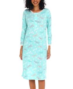 ENJOYNIGHT Nachthemd Damen Langarm Baumwolle Schlafshirt Knopfleiste Sleepshirt Weich Nachtwäsche (Small,Blauer Schmetterling) von ENJOYNIGHT