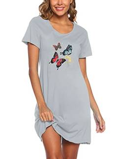 ENJOYNIGHT Nachthemd Damen Sommer Baumwolle Schlafshirt Printed Kurzarm Sleepshirt T-Shirt Schlafhemd Frauen Nachtwäsche Nachtkleid(3X-Large,Blauer Schmetterling) von ENJOYNIGHT