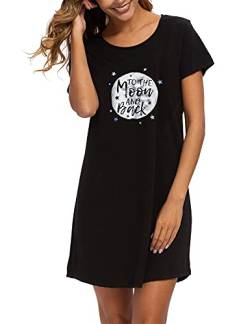 ENJOYNIGHT Nachthemd Damen Sommer Baumwolle Schlafshirt Printed Kurzarm Sleepshirt T-Shirt Schlafhemd Frauen Nachtwäsche Nachtkleid(3X-Large,Schwarzer Mond) von ENJOYNIGHT