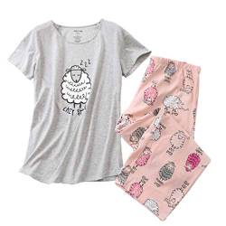 ENJOYNIGHT Schlafanzug Damen Kurz Pyjama Set Kurzarm Top mit 3/4 Lang Schlafhose Zweiteiliger Nachtwäsche S-3XL (Small,Schafe) von ENJOYNIGHT