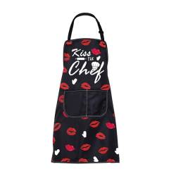 ENSIANTH Kochschürze "Kiss The Chef", Geschenk für Kochliebhaber, Küchenschürze mit Taschen, lustiges Kochgeschenk, Schätzungsgeschenk, Kochschürze, M von ENSIANTH