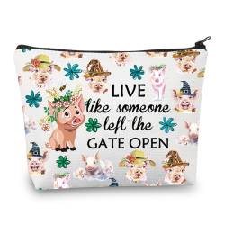 Kosmetiktasche für Schweineliebhaber, Motiv: Live Like Someone Left The Gate, Open-Schwein, inspirierendes Geschenk, niedliches Schwein, Kosmetiktasche, Tasche für Schweine, M, Neu von ENSIANTH