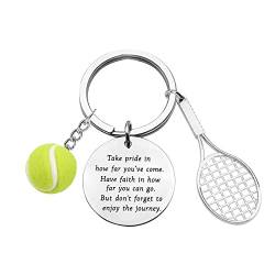 Tennis-Schlüsselanhänger, Tennisschläger und Ball, Geschenk für Tennisspieler-Team, tennis racket 3.1inches; tennis ball 0.8inch, Edelstahl, von ENSIANTH