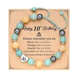 ENSTAB Geburtstagsgeschenk Naturstein-Armband Mädchen 10 Jahre Armband Geburtstagsgeschenk für Mädchen (Grün-10) von ENSTAB