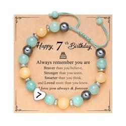 ENSTAB Geburtstagsgeschenk Naturstein-Armband Mädchen 7 Jahre Armband Geburtstagsgeschenk für Mädchen (Grün-7) von ENSTAB
