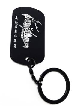 ENTROPIJA Bushi Samurai Japan Ronin Sun Lasergravur Schlüsselanhänger Kunst Klassisch Schwarz Schlüsselanhänger Stahl Tag, Schwarz , One size von ENTROPIJA