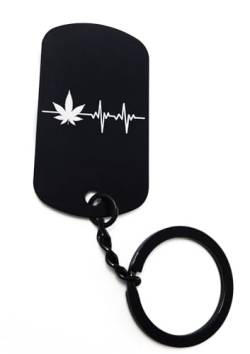 ENTROPIJA Cannabis Herzschlag Weed Marihuana Lasergravierte Schlüsselanhänger Kunst Klassisch Schwarz Schlüsselanhänger Stahl Tag, Schwarz , One size von ENTROPIJA