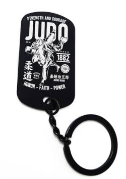 ENTROPIJA Judo Courage Honor Faith Power lasergravierter Schlüsselanhänger Kunst klassisch schwarz Schlüsselanhänger Stahl Tag, Schwarz , One size von ENTROPIJA
