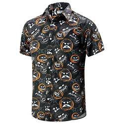 ENVMENST Halloween-Hemd mit Knopfleiste für Herren, lustige Kürbisse, bedruckt, lässig, kurzärmelig, Hawaii-Aloha-Shirt, Schwarz-913, L von ENVMENST