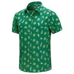 ENVMENST Herren St. Patrick's Day Shirt Irish Clover Printed Casual Kurzarm Hawaii Button Up Shirts, Grün , XX-Large von ENVMENST