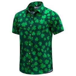 ENVMENST Herren St. Patrick's Day Shirt Irish Clover Printed Casual Kurzarm Hawaii Button Up Shirts, g, XL von ENVMENST