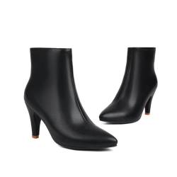 ENWIND Damen Reißverschluss Stiefeletten Mit Spitzem Zehen Stiletto-Absatz Kurz Stiefel,Schwarz,45 EU von ENWIND