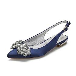 ENWIND Flache Schuhe Für Frauen Mit Strass Slingback Hochzeit Sandale Geschlossen Zehen Slip on Party Kleid Schuhe,Dark blue,42 EU von ENWIND