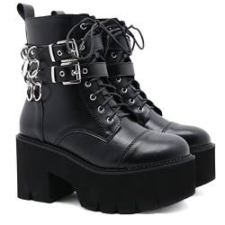 ENWIND Kampf Stiefel Gothic Dicke Kunstleder Stiefel High Heels Plattform Schnürschuhe für Frauen,Schwarz,40 EU von ENWIND