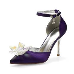 Pumps Frauen Strass High Heels Geschlossene Zehe Riemchen Funkelnde Hochzeit Brautkleid Schuhe,Dark Purple,34 EU von ENWIND