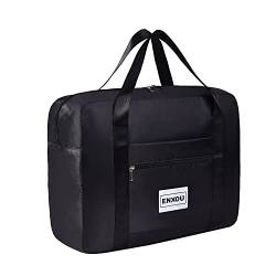 Reisetasche ENXOU Sporttasche Handgepäck Tasche Faltbare Wasserdicht Travel Bag Duffle Bag Fitnesstasche Weekendertasche für Herren Damen Schwarz von ENXOU