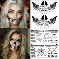 ENYACOS 8xHalloween Tattoos Totenkopf Skull zum Aufkleben für das Gesicht，Halloween Mund Tattoo，Halloween Zombie Gesichtstattoo，Halloween Schminke,Halloween Accessoires (A) von ENYACOS