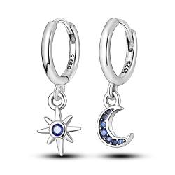 925 Sterling Silber Drop Dangle Ohrringe für Frauen Mädchen Post Leichte Hoop Huggie Ohrringe Mode, ENZEBAOFU, Mond und Stern, von ENZEBAOFU