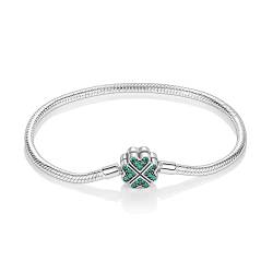 ENZEBAOFU 925 Sterling Silber Schlange Kette Charm Armband Schmetterling Beste Freund Herz mit 5A Cubic Zirkonia für Frauen Mädchen Geschenk, Blattgras, 7,9in (Fit Handgelenkgröße 6,7in) von ENZEBAOFU