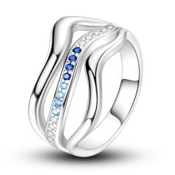 ENZEBAOFU S925 Sterling Silber Ringe für Frauen Mond Stern Ringe Cubic Zirkonia Band Ring Stapelbare Vintage Ringe Statement Frauen Ringe, Blaue Linie, 8 von ENZEBAOFU