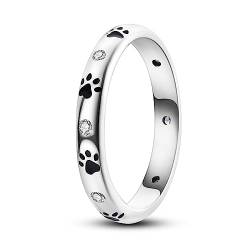 ENZEBAOFU S925 Sterling Silber Ringe für Frauen Mond Stern Ringe Cubic Zirkonia Band Ring Stapelbare Vintage Ringe Statement Frauen Ringe, Hundefußabdrücke, 8 von ENZEBAOFU